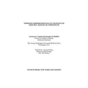 Thérapie comportementale et cognitive de groupes : Manuel du thérapeute