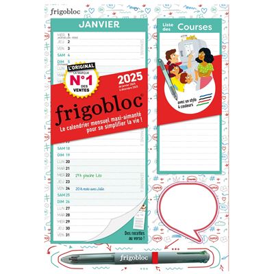 Mini Frigobloc Mensuel 2025 avec un stylo 4 couleurs -  Collectif - Boîte ou accessoire