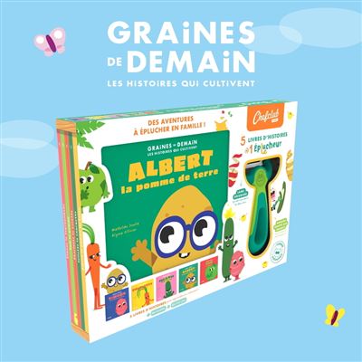Coffret Graines de demain des aventures à éplucher en famille 5 albums + 1 éplucheur adapté aux enfants dès 4 ans
