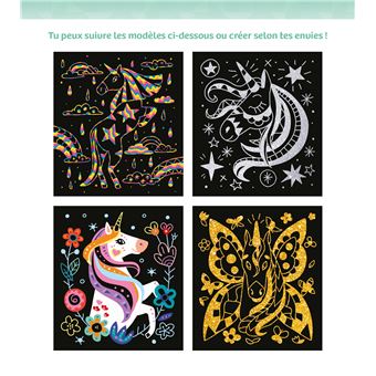 Cartes à gratter licornes - mini boîte avec accessoires