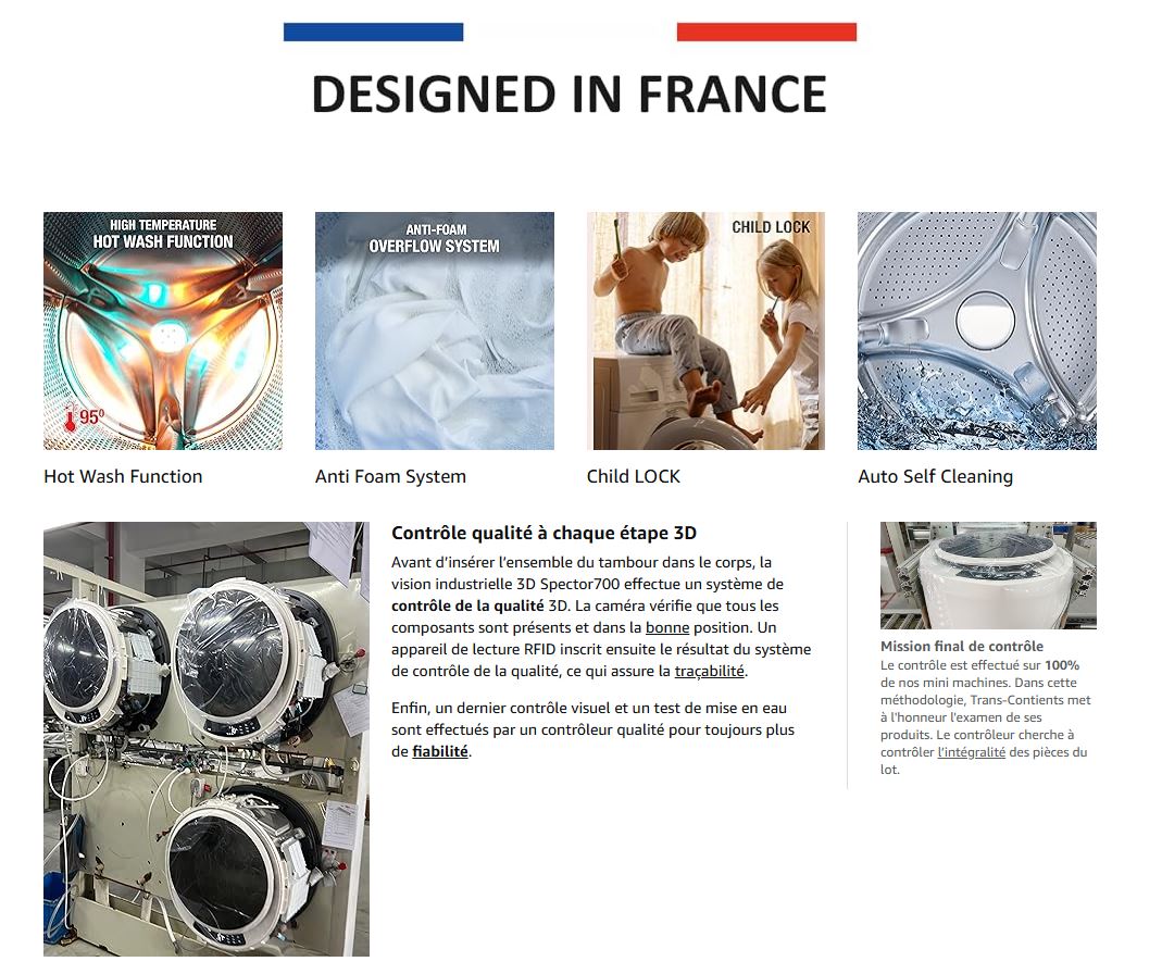 Mini lave-linge séchant Trans-Continents TR-901