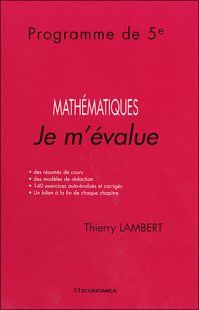 Mathématiques : je m'évalue programme de 5ème