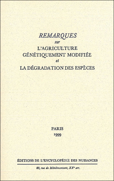 Remarques sur l'agriculture genetiquement modifiee et la