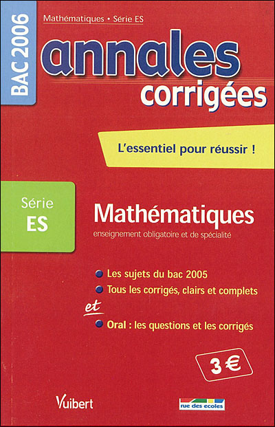 Annales corrigées Vuibert Bac Mathématiques ES obligatoire et spécialité