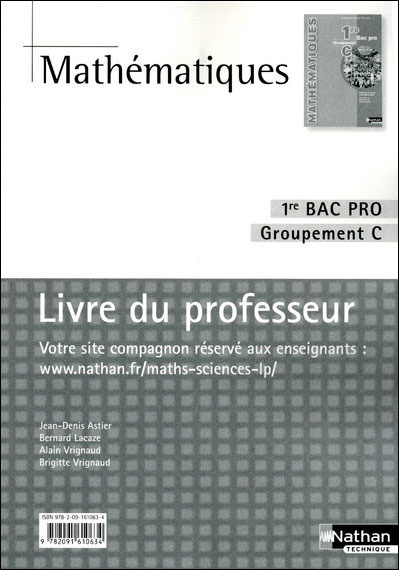 Mathématiques Groupement C- 1re Bac Pro Livre Du Professeur Man) P ...