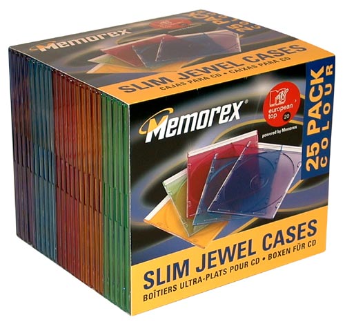 Pack 25 Boîtiers CD Slim Color - Transparents Multicolores - Format Mince