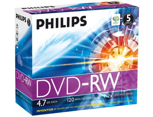 Philips DN4S2J05C - 5 x DVD-RW - 4.7 Go (120 minutes) 1x - 2x - boîtier CD
