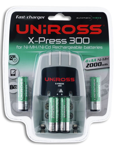 Stock Bureau - UNIROSS Chargeur Mini Hybrio AA/AAA + 2 piles rechargeables  AA 1,2 V inclus
