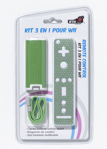 BTA Tech Kit skin alvéolé vert 3 en 1 pour Wii