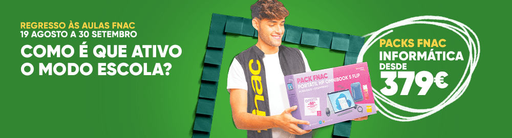 Regresso ás aulas FNAC. 19 agosto a 30 setembro. Como é que ativo o modo escola? Packs FNAC Informática desde 379€.